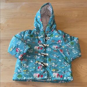 Baby Boden Insulated Rain Jacket, Windbreaker Brook Blue Farm 2-3 years NWT